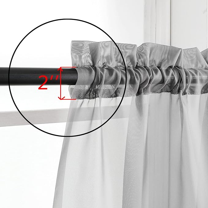 Aiyufeng Charcoal Grey Sheer Curtains 36 inches Long 2 Panels Set, Short Sheer - Image 2