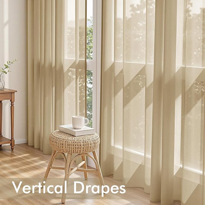 MIULEE Beige Sheer Curtains 84 Inches Long, 4 Panels Set, Rod Pocket Voile - Image 5