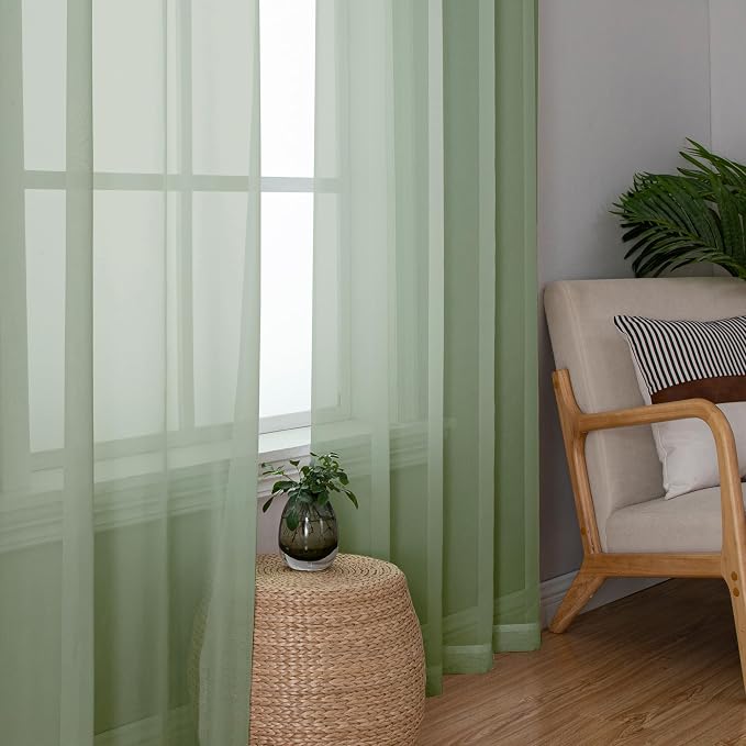 Simplebrand Sage Green Sheer Curtains 84 Inches Long, Light Filtering Rod - Image 5