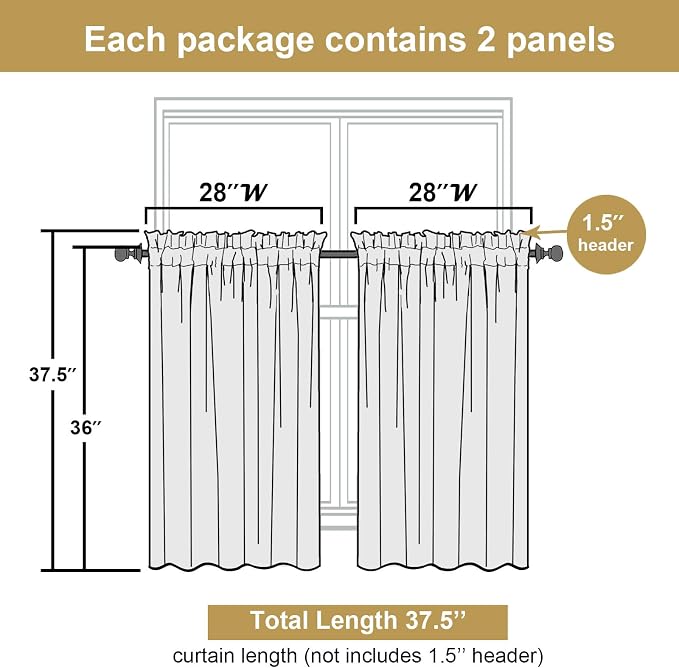 Lecloud Leia White Sheer Kitchen Curtains 36 Inch Length 2 Pcs, Jacquard Leaf - Image 3