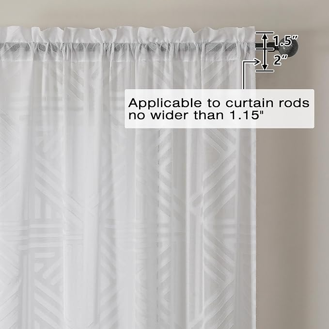 Simplebrand Semi Sheer White Curtains 36 Inch Length 2 Panels, Geometric - Image 5