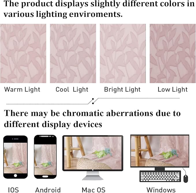 Lecloud Leia Clip Blush Pink Sheer Curtains 84 Inch Length 2 Panels, Jacquard - Image 5