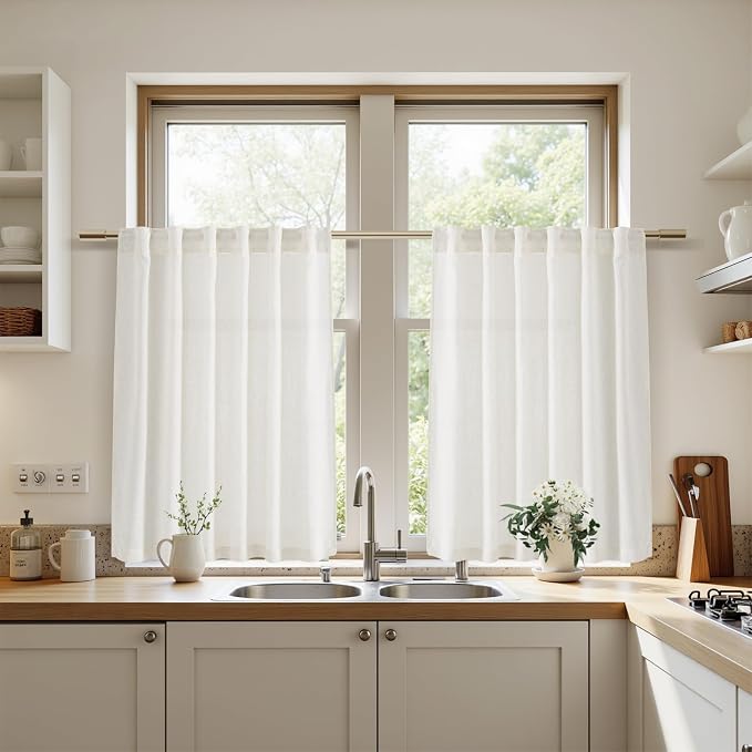 Nanspring 45 Inch Beige White Curtains Linen - Image 8