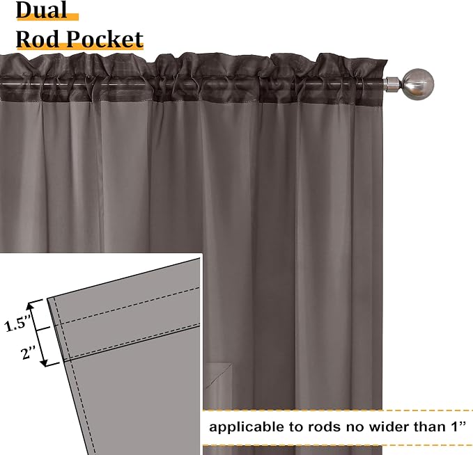 Aiyufeng Chocolate Brown Sheer Curtains 96 Inches Long 2 Panels, Solid Voile - Image 4