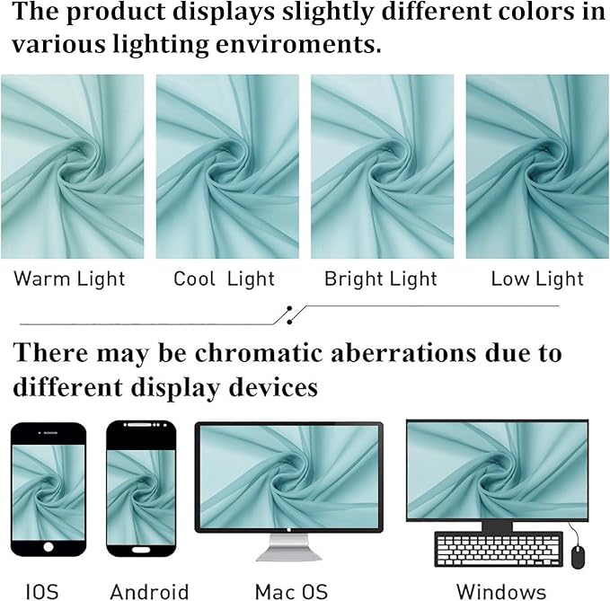 Lecloud Aqua Sheer Curtains for Bedroom 54 Inch Length 2 Pcs, Rod Pockets Solid - Image 4
