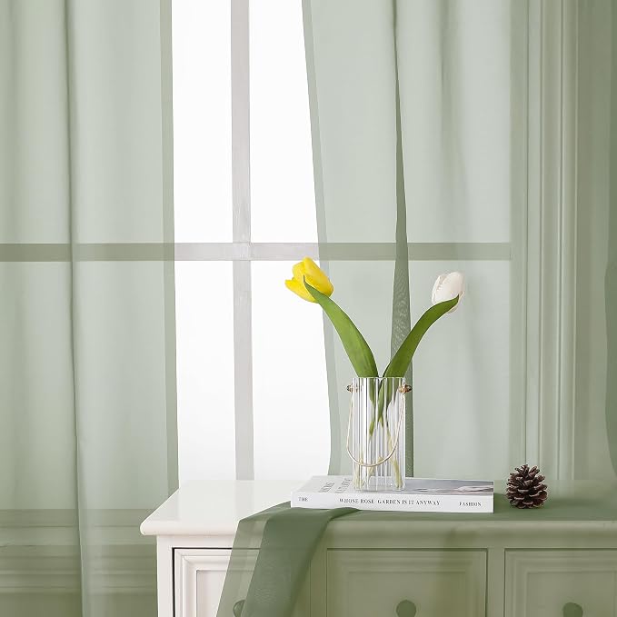 Lecloud Short Sheer Curtains 54 Inches Length 2 Panels, Light Filtering Voile - Image 8