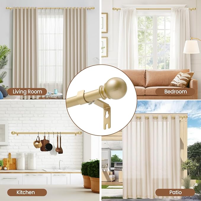 Gold Curtain Rod for Windows 48 to 84 or 88 Inch, 2 Pack 5/8 Inch Diameter - Image 7