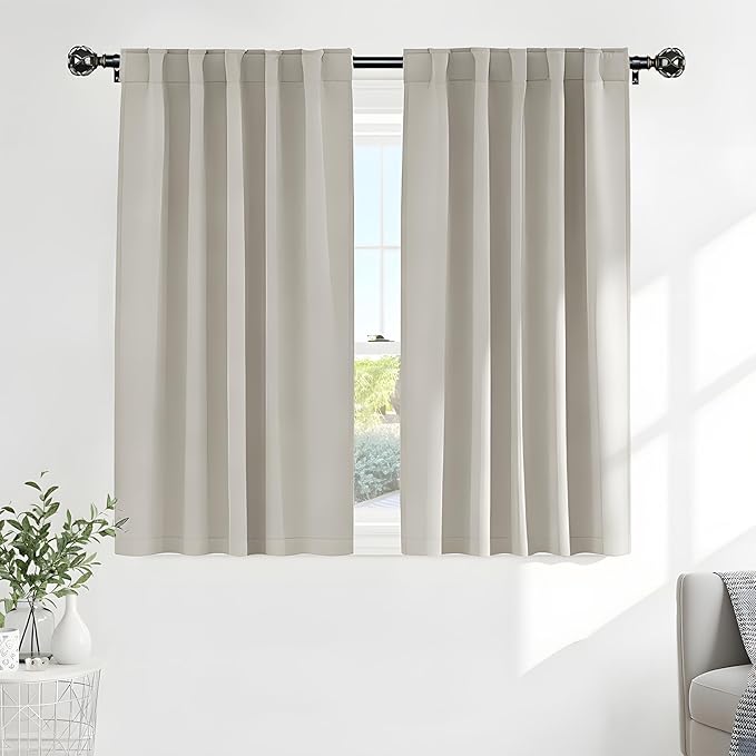 PONY DANCE Cream Blackout Curtains, Thermal Insulated Short Drapes by PONYDANCE