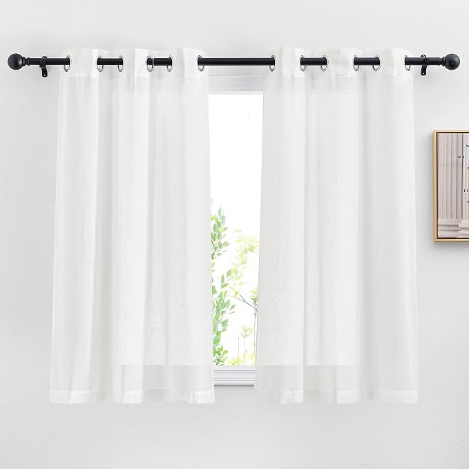 NICETOWN White Semi Sheer Cafe Curtains 24 inch Long, Grommet Linen Blend by NICETOWN