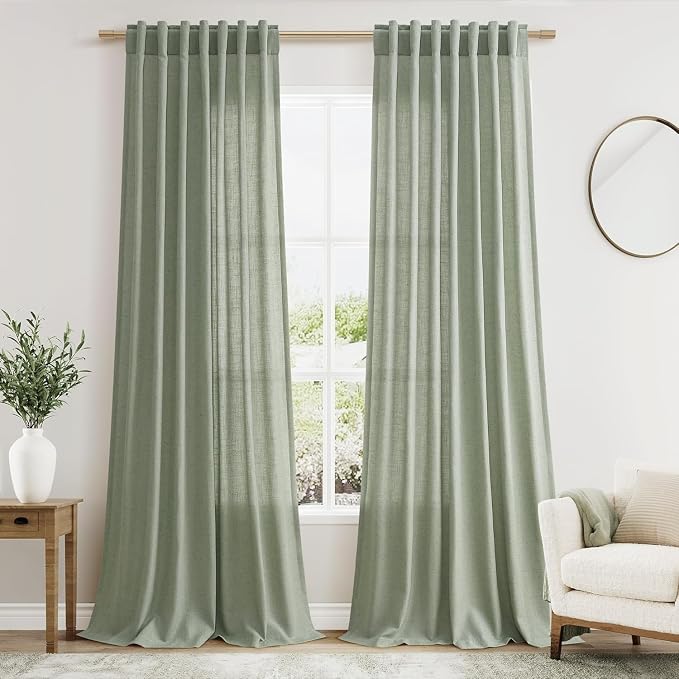 Desert Sage Linen Curtains for Living Room 94 Inches Long Light Filtering Semi by Nanspring