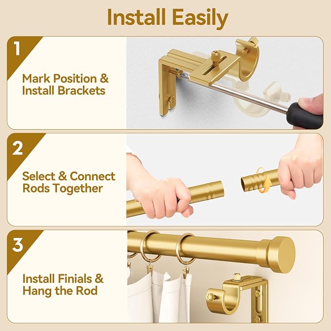 YaFex Curtain Rods 2 Pack 32-58 Inch, Heavy Duty 1 Inch Curtain Rod, Modern - Image 8