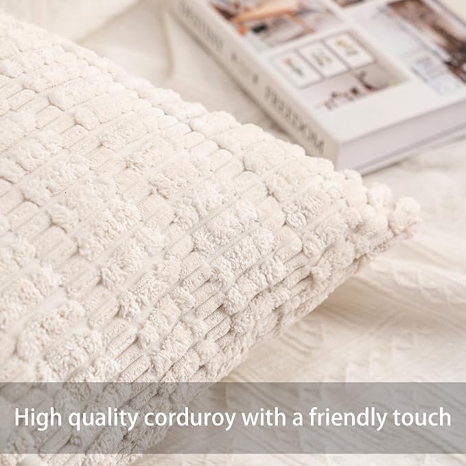 Pack of 2 Corduroy Decorative Throw Pillow Covers 12x24 Inch Soft Striped - Image 2