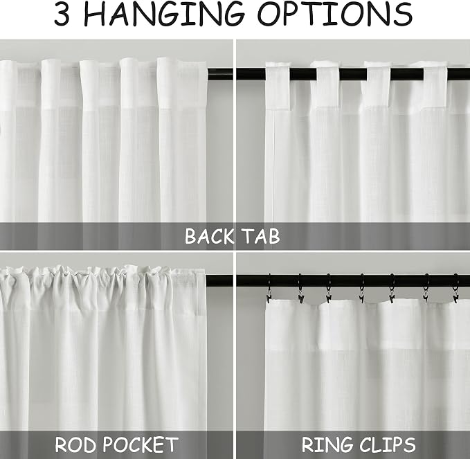 Nanspring Off White Cafe Curtains 45 Inch Length Set 2 Panel Back Tab Pocket - Image 3