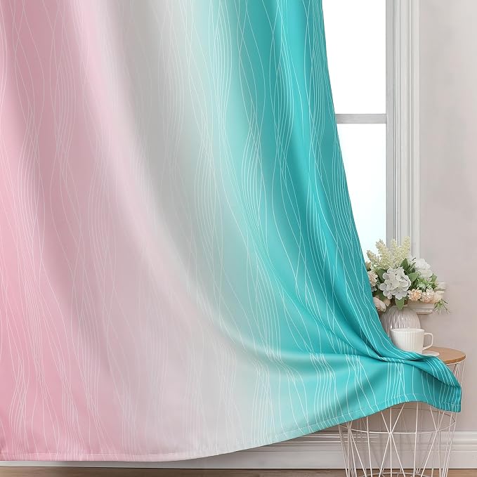 Estelar Textiler Pink and Teal Blackout Curtains 54 Inch Length, Full Light - Image 6