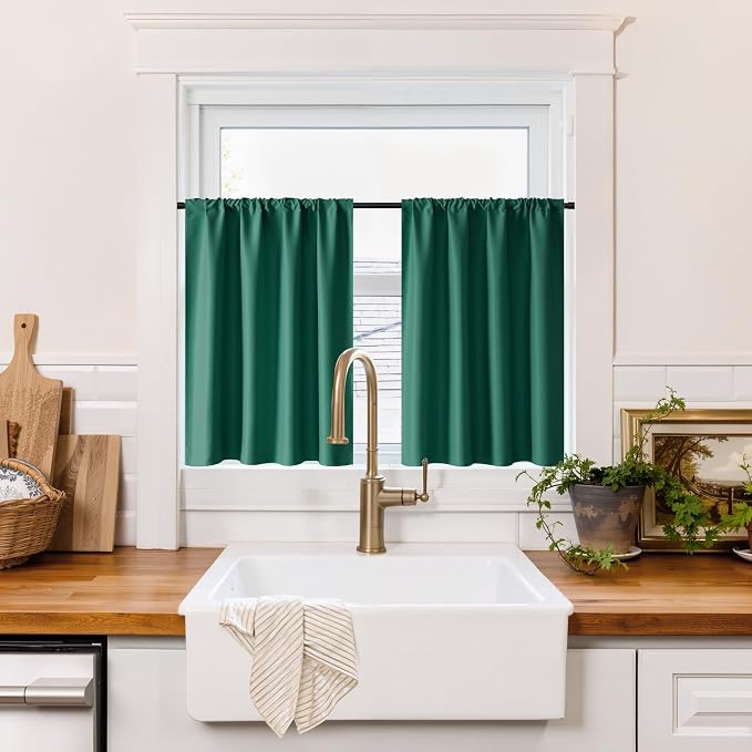RYB HOME 100% Blackout Bathroom Curtains Over Sink 24 inches Long, Heat & UV by RYBHOME