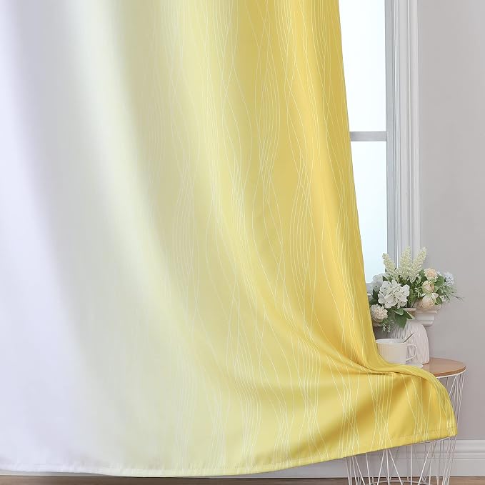 Estelar Textiler Ombre Yellow and Greyish White Blackout Curtains 96 Inches Long - Image 6