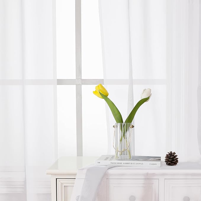 Lecloud White Sheer Curtains 72 Inches Long 2 Panels, Soft Voile Light - Image 8
