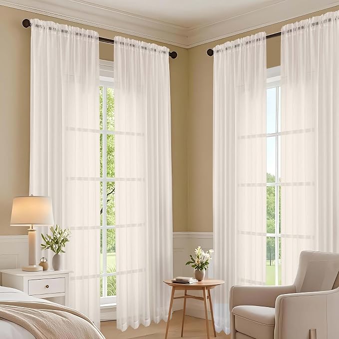 OVZME Cream Sheer Curtains 120 Inches Long 2 Panels Set, 59 Inch Extra Wide - Image 6