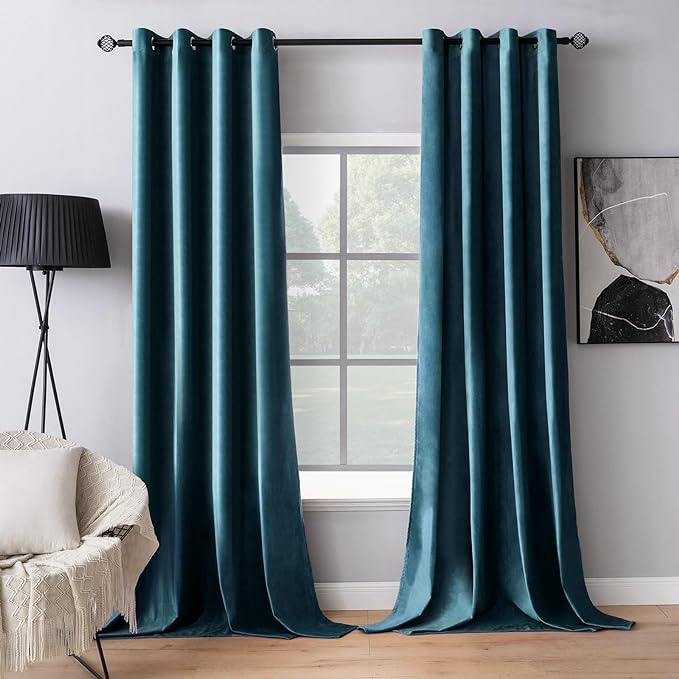 MIULEE Blue Velvet Curtains 63 Inches Length Blackout Curtains Thermal by MIULEE