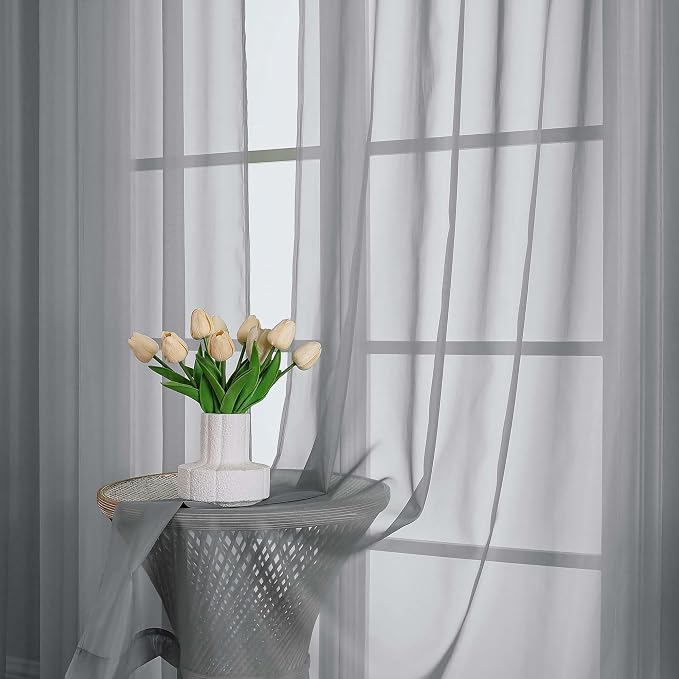 OWENIE Grey Sheer Curtains 120 Inches Long 2 Panels Set, Airy Lightweight Sheer - Image 6