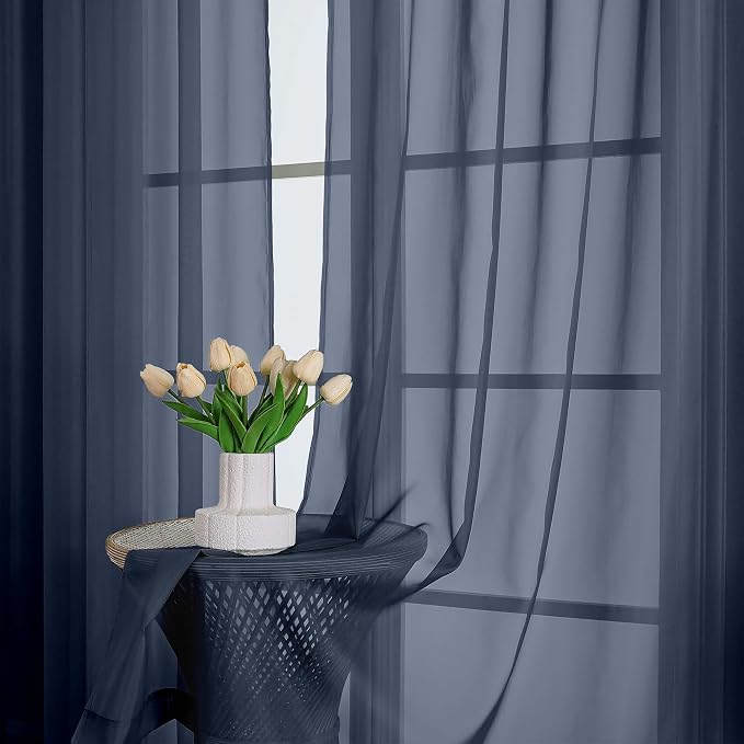 OWENIE Sheer Navy Blue Curtains, Sheer Curtains 63 inch Length 2 Panels Set - Image 6
