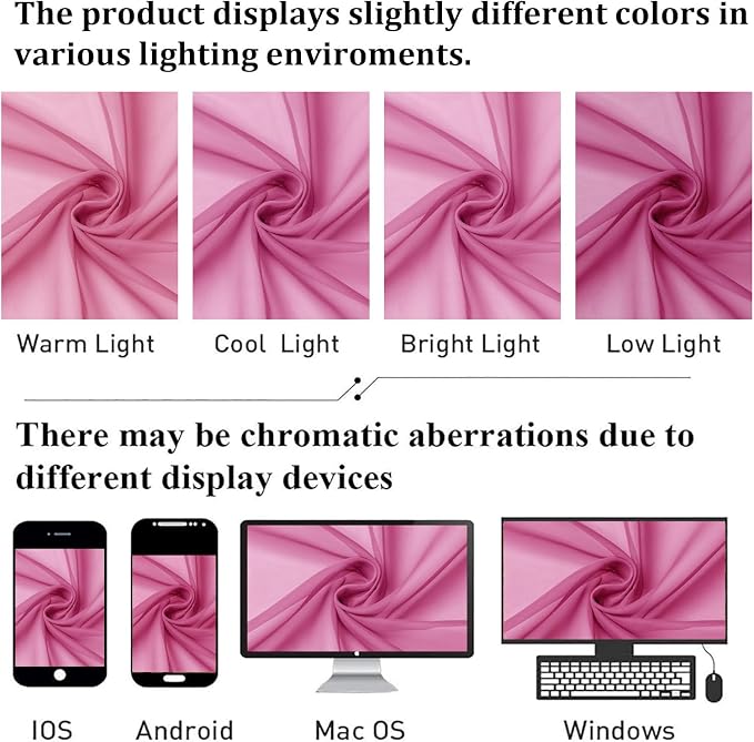 Lecloud Hot Pink Sheer Curtains 72 Inches Long 2 Panels, Solid Voile Light - Image 4