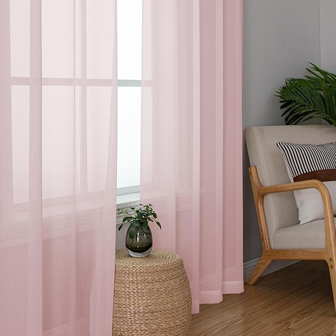 Simplebrand Blush Sheer Curtains 90 Inches Long 2 Panels, Light Filtering Rod - Image 4