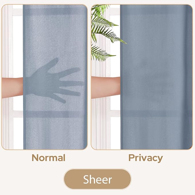 HOMEIDEAS Non-See-Through Stone Blue Privacy Sheer Curtains, 52 X 72 Inches - Image 3