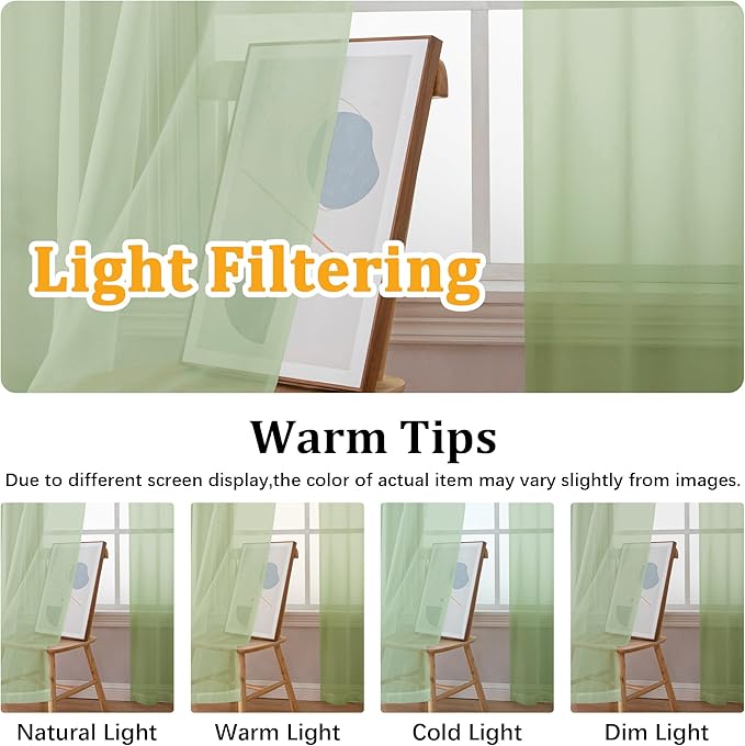 Gwine Light Green Valances for Windows, Small Light Filtering Rod Pocket Cafe - Image 5