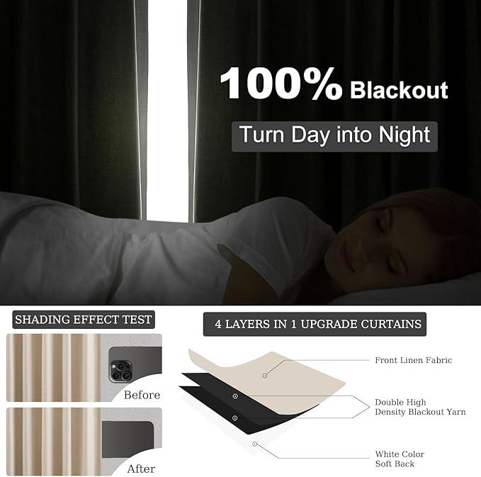 Topfinel Beige 90 Inch Thermal Blackout Curtains - Image 6