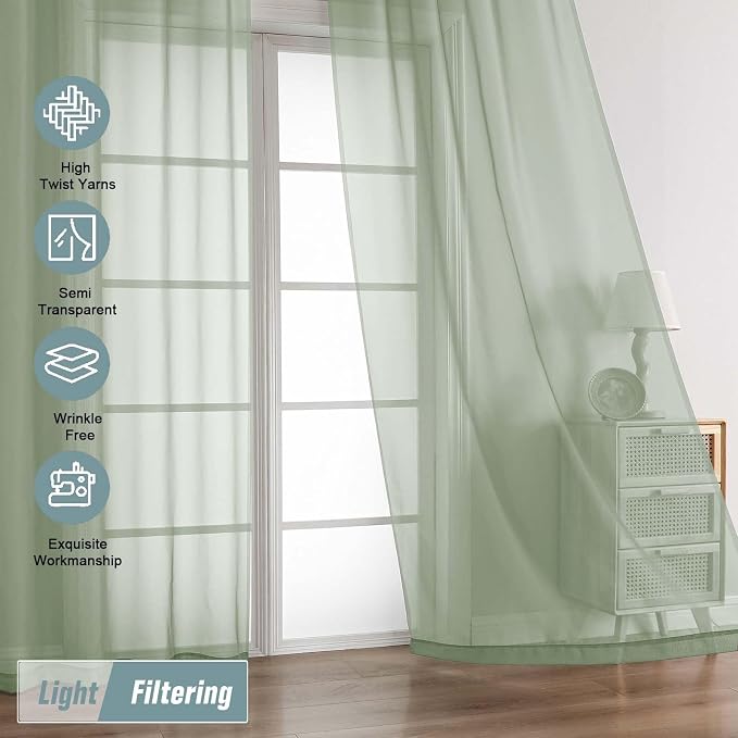 Extra Wide Sage Green Sheer Curtains 120 Inches Long, Extra Long Light - Image 5