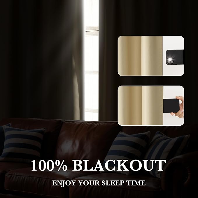 RYB HOME Bedroom Blackout Curtains 63 inches Long, 100% Blackout Thermal - Image 4