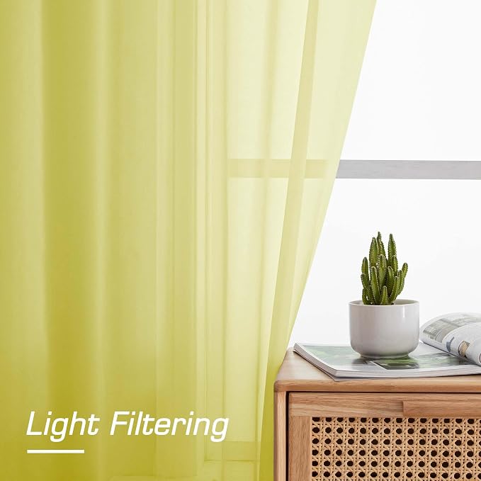 OWENIE Short Lemon Sheer Curtains 36 Inch Length 2 Panels Set, Kitchen Tiers - Image 4