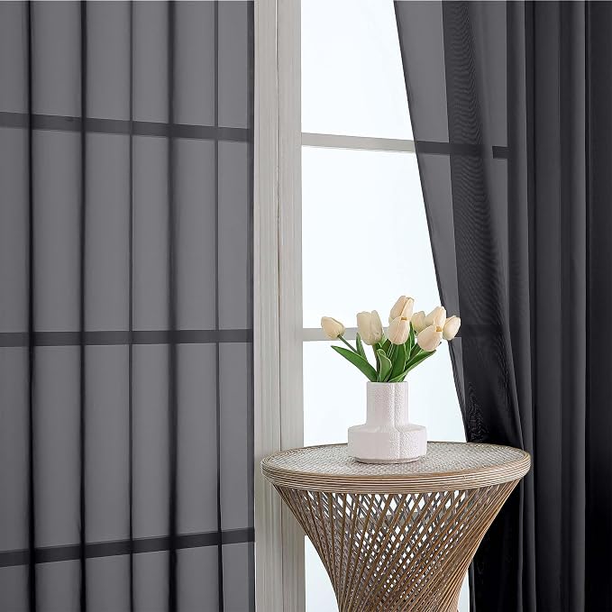 OWENIE Black Sheer Curtains 120 Inches Long 2 Panels Set, Airy Lightweight - Image 8