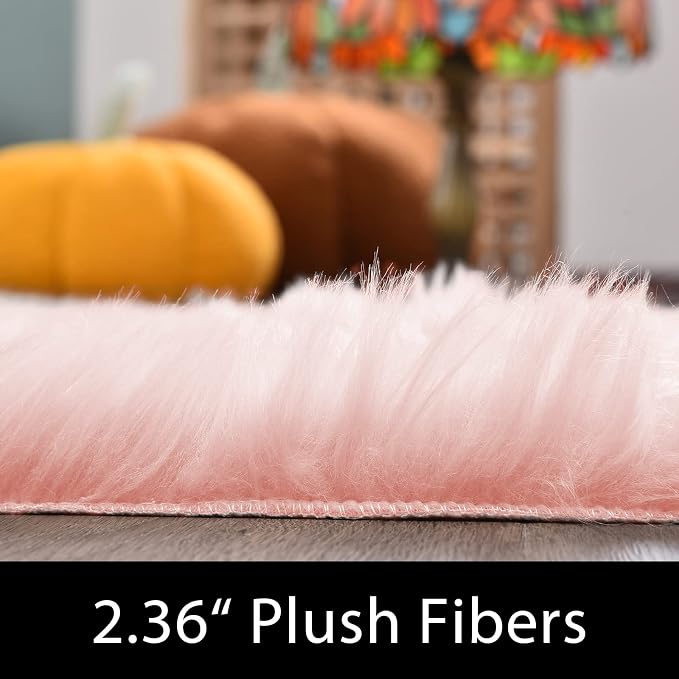 Latepis Pink Circle Round Rug 3ft Faux Fur Sheepskin Rugs - Image 2