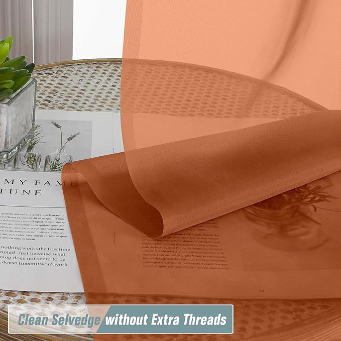 Orange Window Sheer Curtains 54 inch Length, Soft Airy Light Filtering Sheer - Image 2