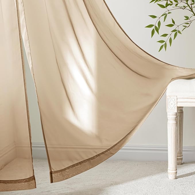 MIULEE Brown Sheer Curtains 96 Inches Long, 4 Panels Set, Rod Pocket Voile - Image 6