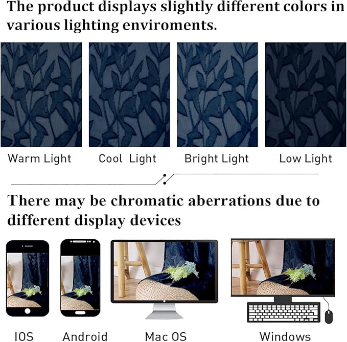 Lecloud Leia Navy Blue Sheer Curtains 96 Inches Long 2 Panels, Airy Leaf - Image 5