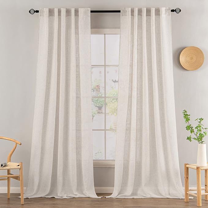 MIULEE White Linen Curtains 108 Inches Long - Image 2