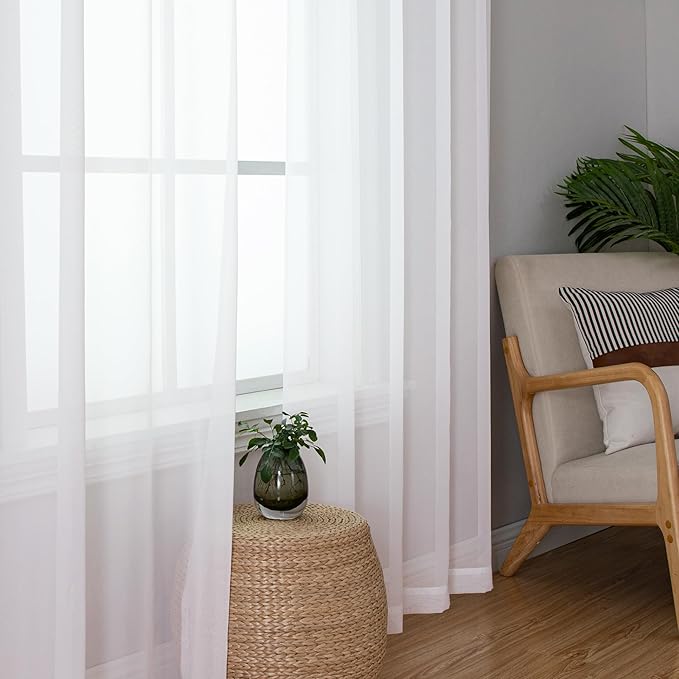 Lecloud Sheer Curtain Panels Set 96" Inches Long, Solid Voile Light Filtering - Image 4