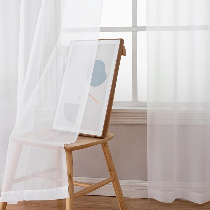 Chyhomenyc Sheer White Curtains 90 inches Long 2 Panels, Light Filtering Soft - Image 9