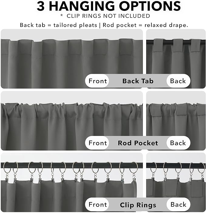 Deconovo Blackout Curtains, Thermal Insulated, W42 x L95 2 Panels, Back Tab - Image 2