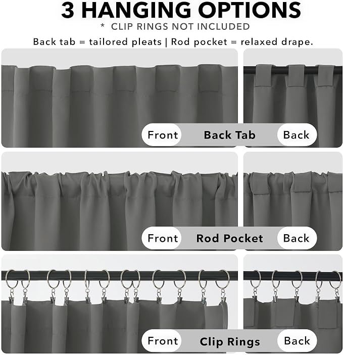 Deconovo Blackout Curtains, Thermal Insulated, W70 x L108 2 Panels, Back Tab - Image 2