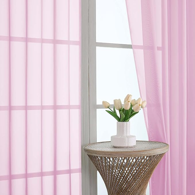 OVZME Light Pink Sheer Curtains 84 Inches Long 2 Panels Set, Light Filtering - Image 3