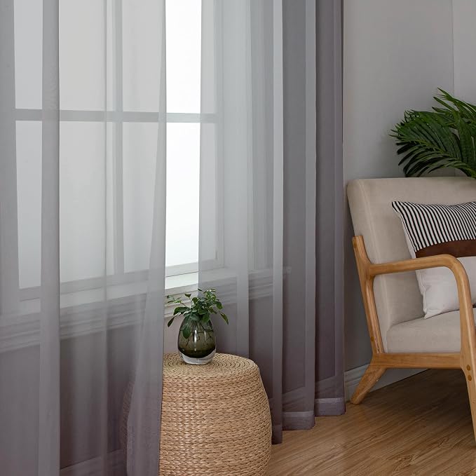 Aiyufeng Grey Sheer Curtains for Bedroom, Semi Sheer Privacy Curtains & Drapes - Image 5