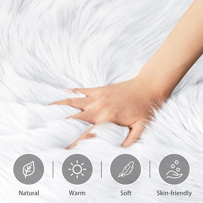 CIICOOL Faux Fur Rug White Fluffy Area Rugs - Image 3