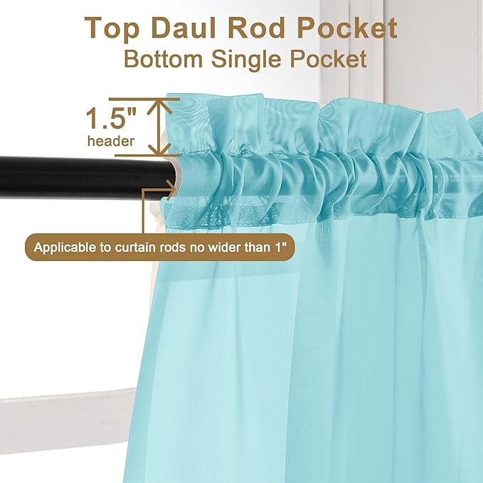 Chyhomenyc Aqua Sheer Curtains 96 inches Long 2 Panels, Light Filtering Soft - Image 6