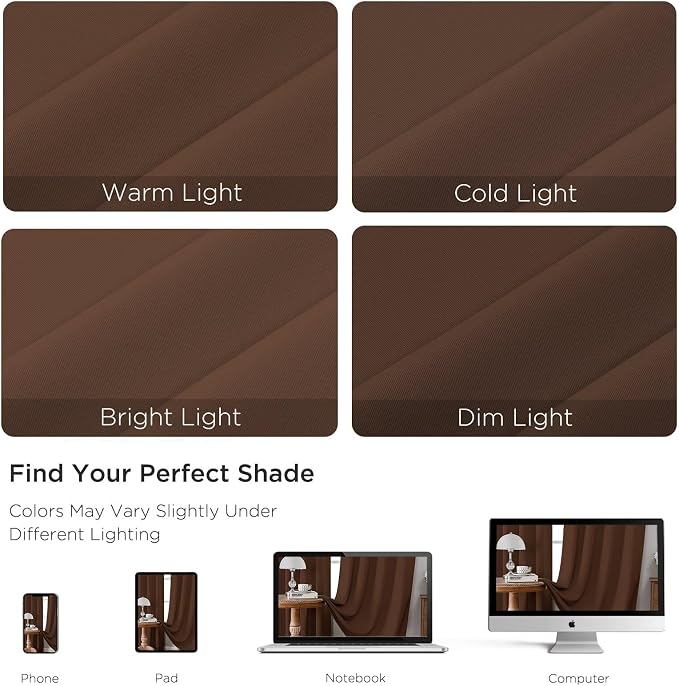 CUCRAF Brown Blackout Curtains 90 inch Length 2 Panels Set, Rod Pocket Room - Image 4