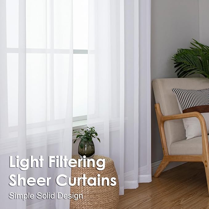 OVZME 2 Panels Sheer White Curtains 54 Inches Length Window Treatment - Image 6