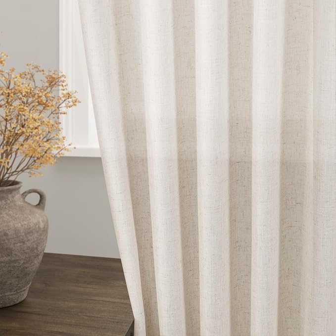 Beige Flax Linen Curtains 90 Inches Long - Image 2